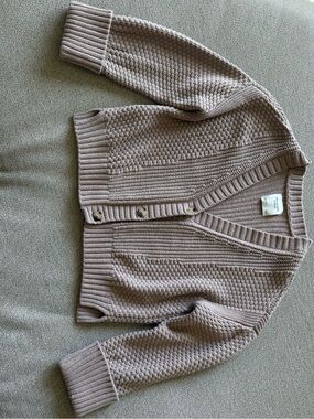 Abercrombie & Fitch Chunky Knit V-Neck Cardigan Sweater - Taupe Large